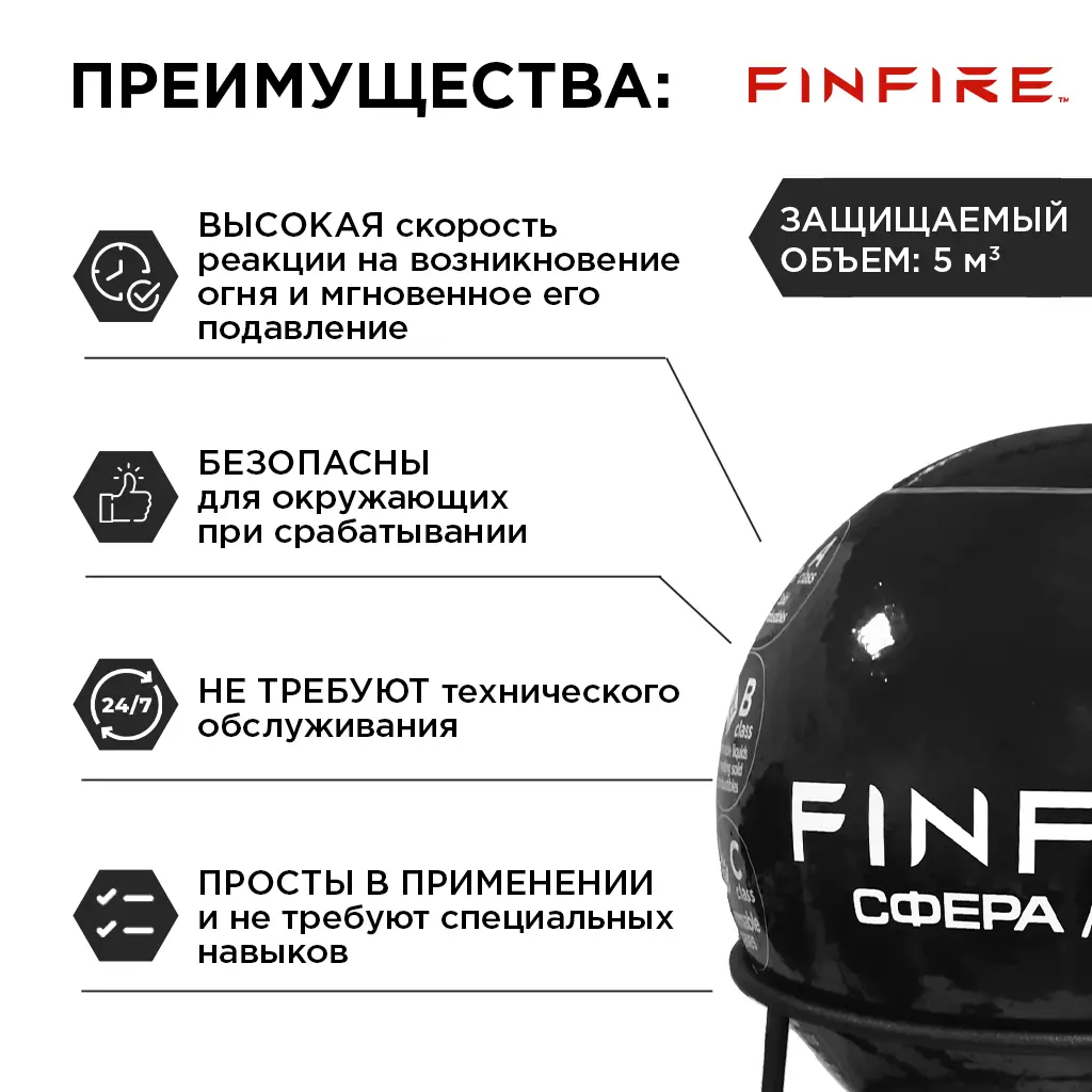 картинка Автономное устройство пожаротушения FINFIRE "СФЕРА", 1 шар, Черный